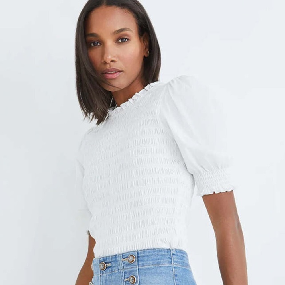 Veronica Beard Langston White Smocked Blouse XS NWT